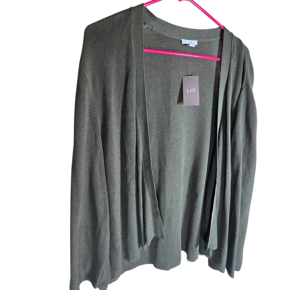 NWT J Jill  Preppy Lightweight Open Front Drape Cardigan In Moss Size 3X - Picture 3 of 4